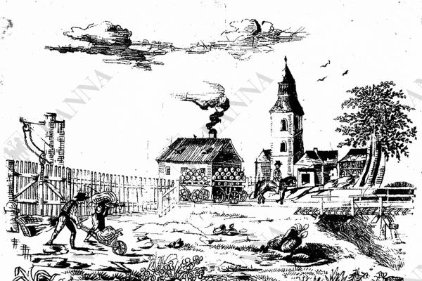 Areál českobudějovické nádraží kolem 1830. Archiv Jihočeského muzea v Českých Budějovicích.