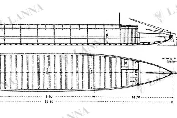 Nákres lodě z Lannovy loděnice. T. Žákavec, 1936.